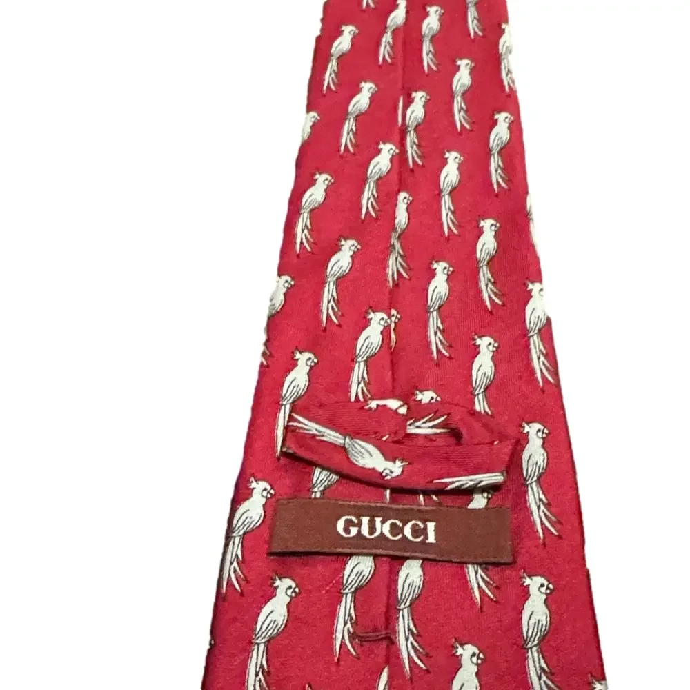 Gucci Red Tie with Parrot Design